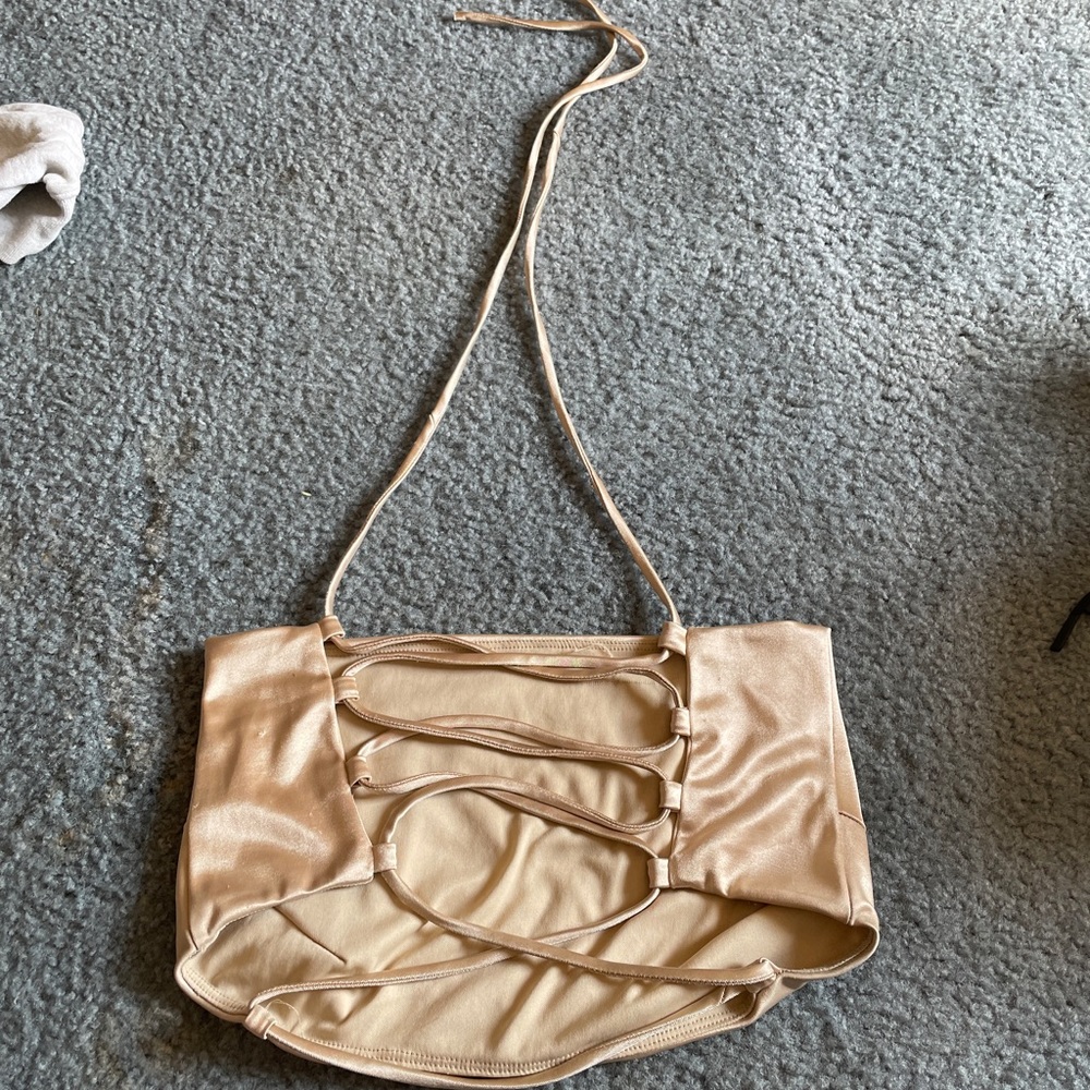 WIN WIN rose gold crop tank with adjustable tie back